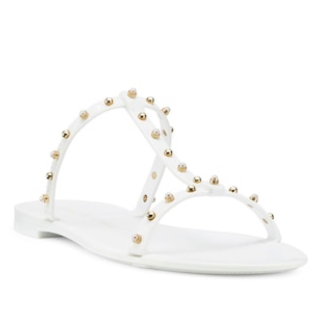 Stuart Weitzman MELLIE PEARLSTUD JELLY SLIDE SANDAL in WHITE—NWT